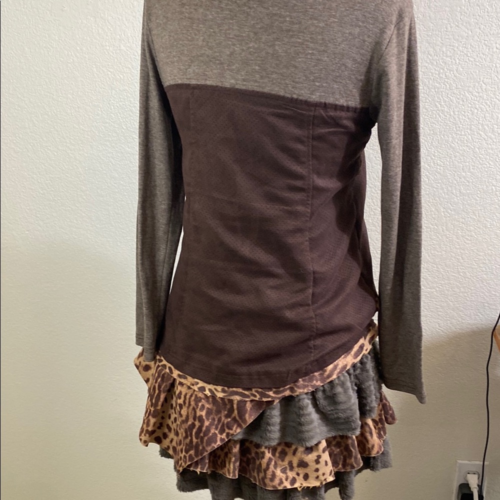 Brown and Gray Layered Dress with Animal Print - Picture 6 of 7